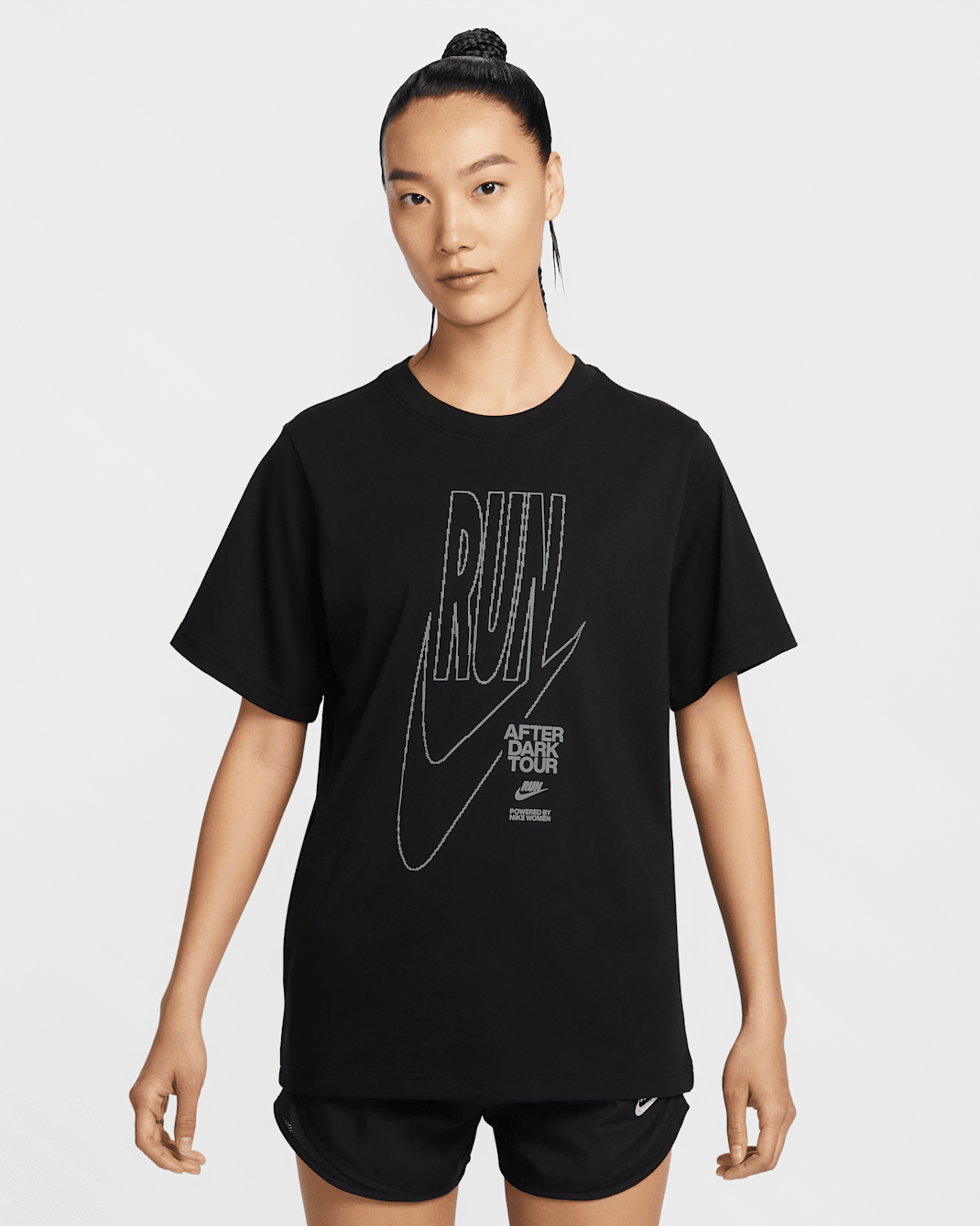 나이키 여성 오버사이즈 반팔 그래픽 티셔츠 - 블랙
