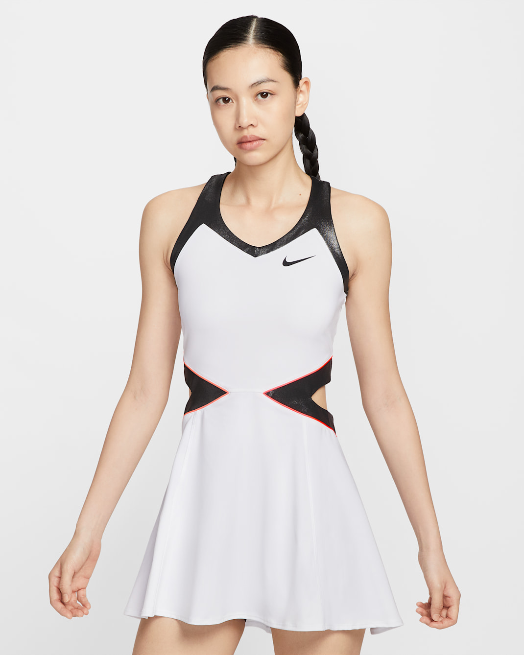 NikeCourt Slam 女款 Dri-FIT 網球洋裝 - 白色/黑色/Hot Punch