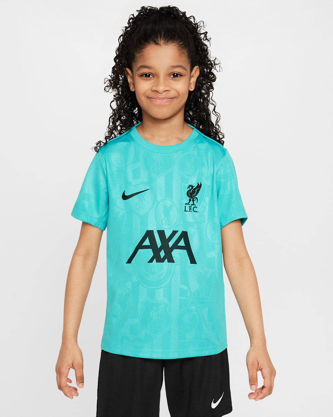 FC Liverpool Academy Pro Nike Dri-FIT Pre-Match Kurzarm-Fußballoberteil (ältere Kinder) - Washed Teal/Night Forest/Night Forest