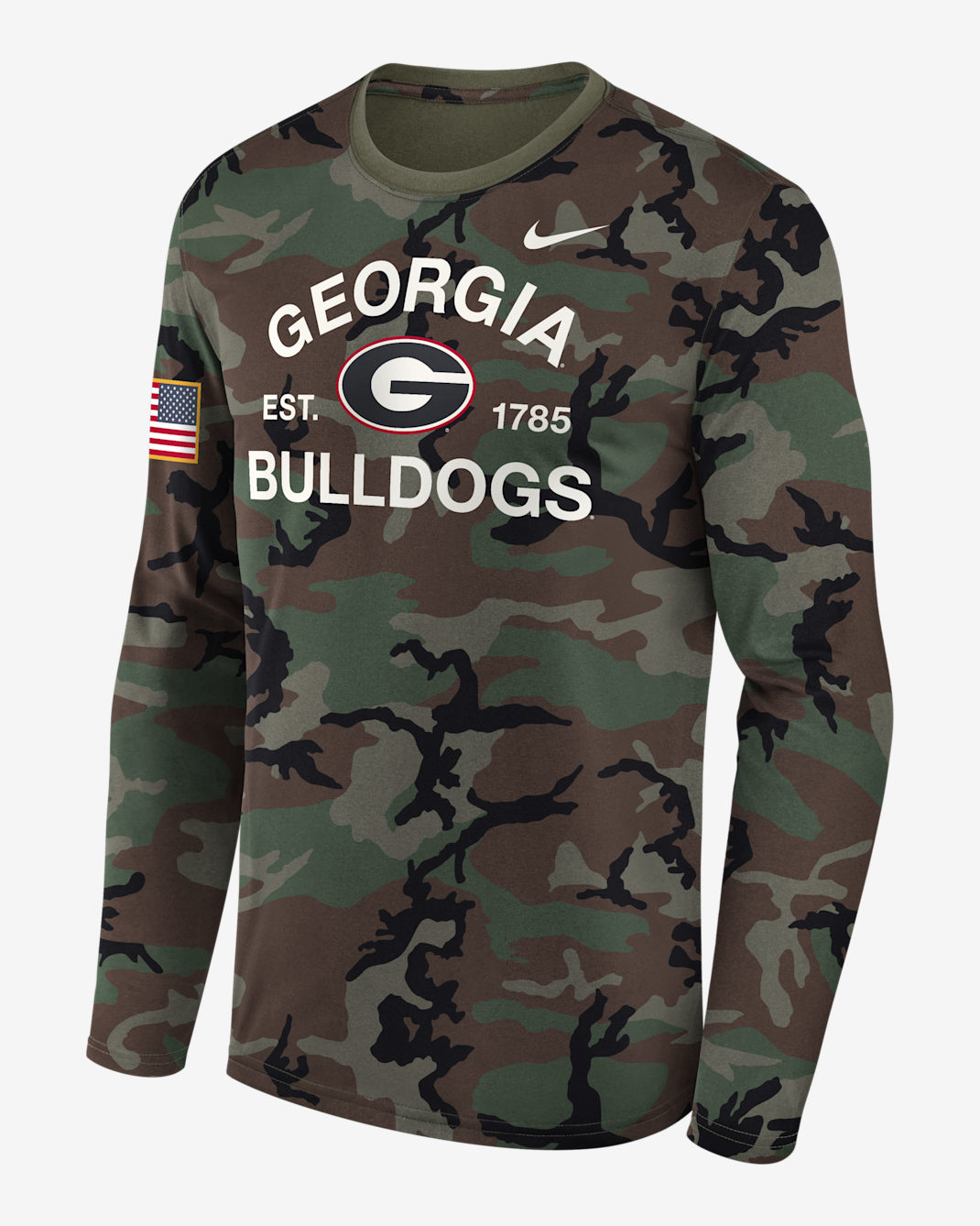 Georgia 2025 Military Appreciation Legend Men's Nike Dri-FIT College Long-Sleeve T-Shirt - Olive