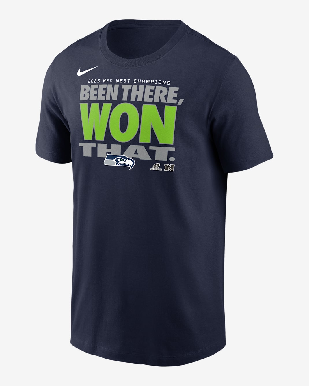 Seattle Seahawks 2025 NFC West Champions Trophy Collection Men's Nike NFL T-Shirt - Navy/Green/Grey/White