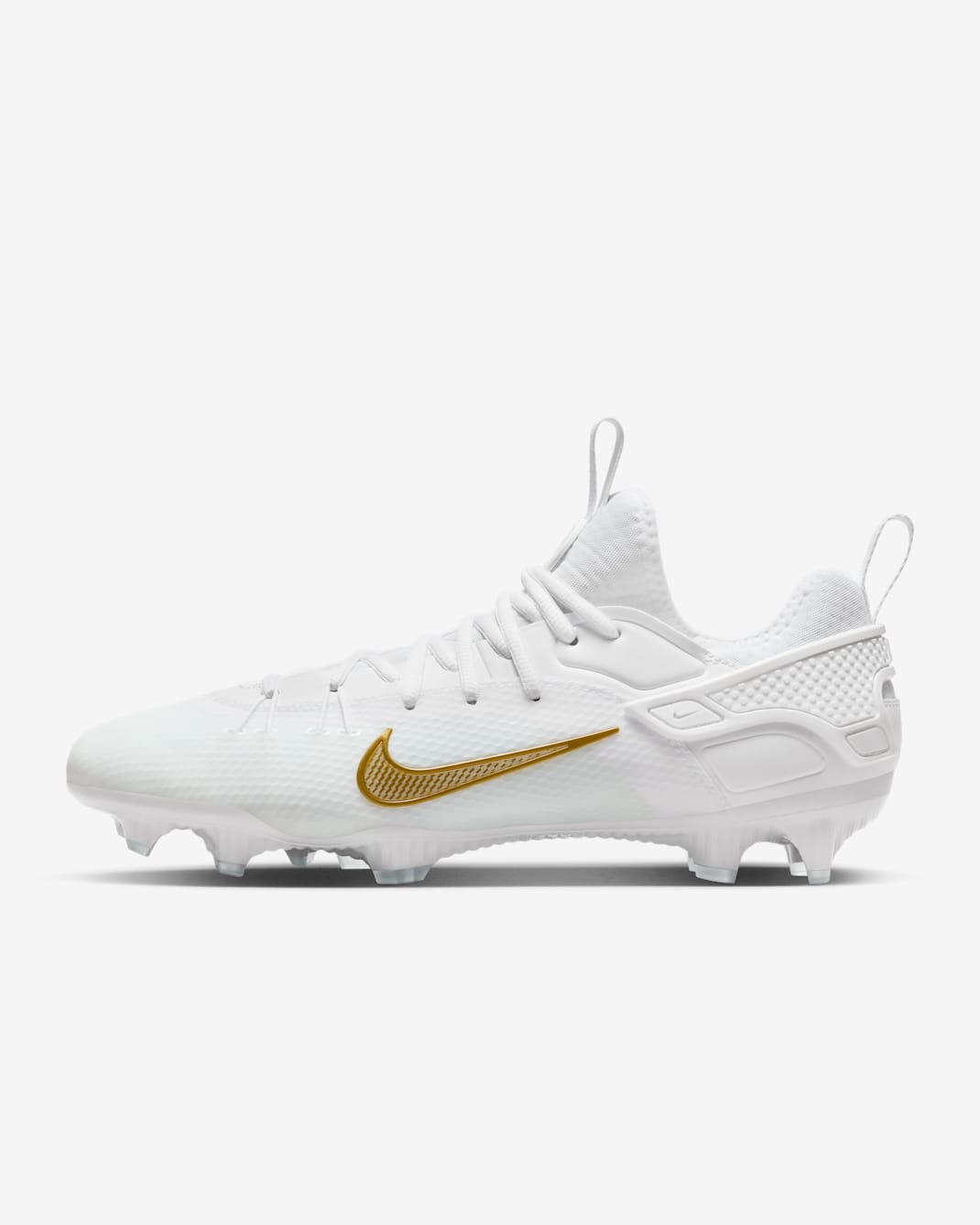 Nike Huarache 9 Elite Low LAX Lacrosse Cleats - White/White/Metallic Vivid Gold