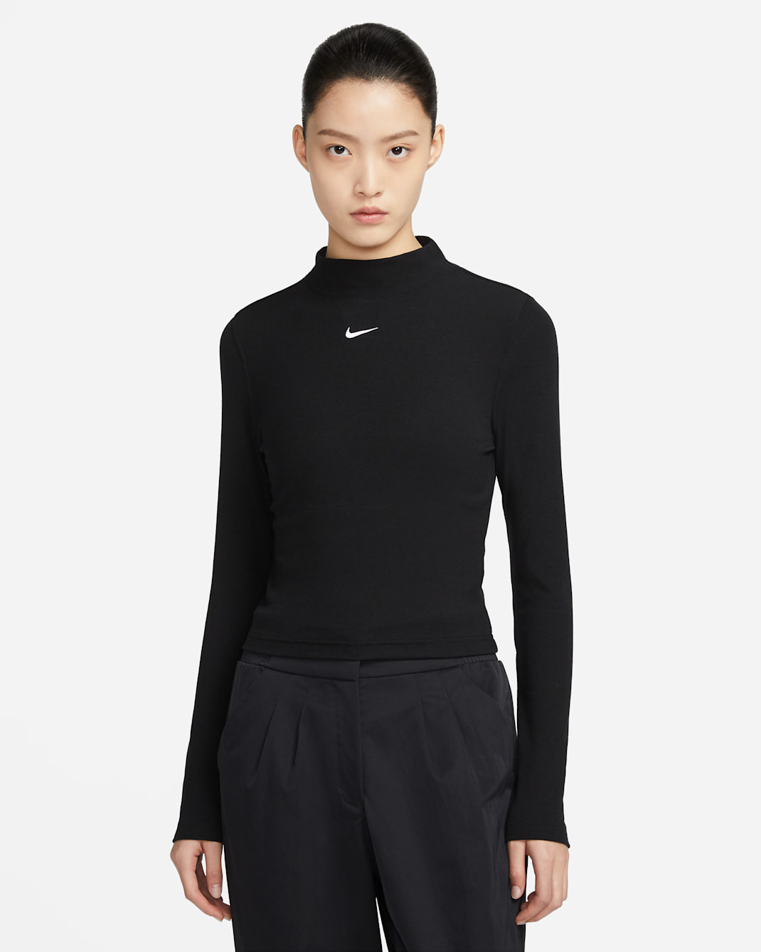 Nike Sportswear Essential Women's Ribbed Mock-Neck Long-Sleeve Top - Black/White
