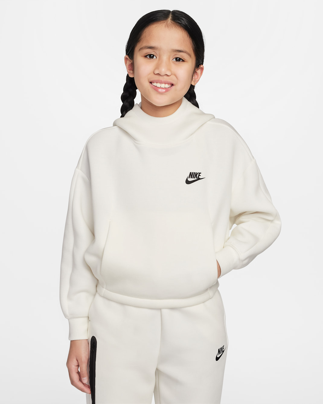 Nike Sportswear Tech Fleece Girls' Oversized Hoodie - Sail/Black