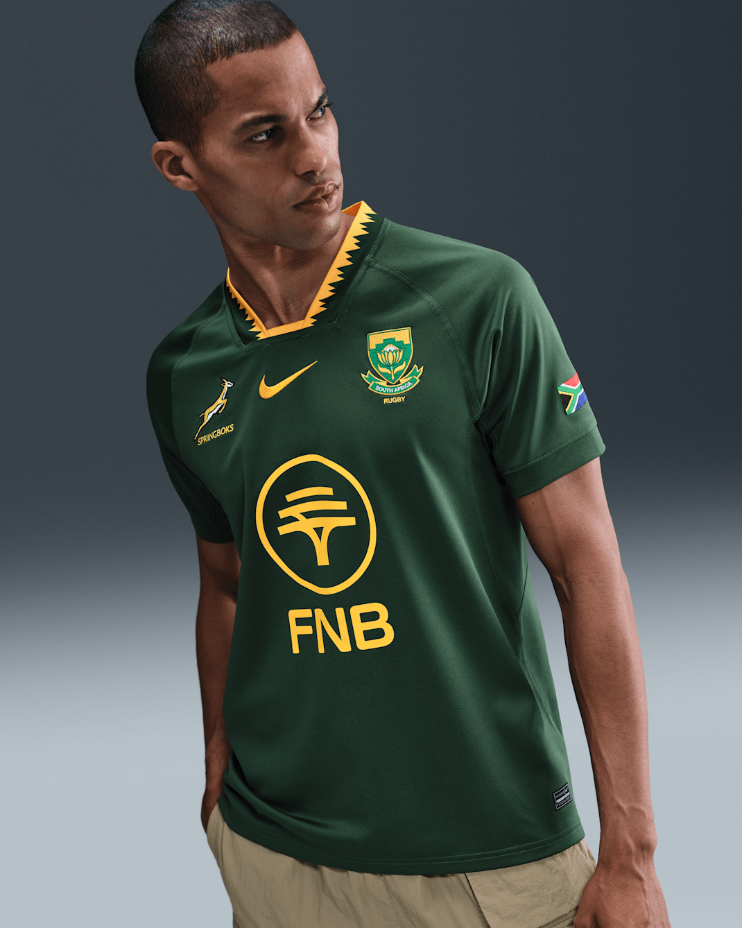 Primera equipació Stadium Springboks 2025/26 Samarreta de rugbi Replica Nike - Home - Gorge Green/University Gold