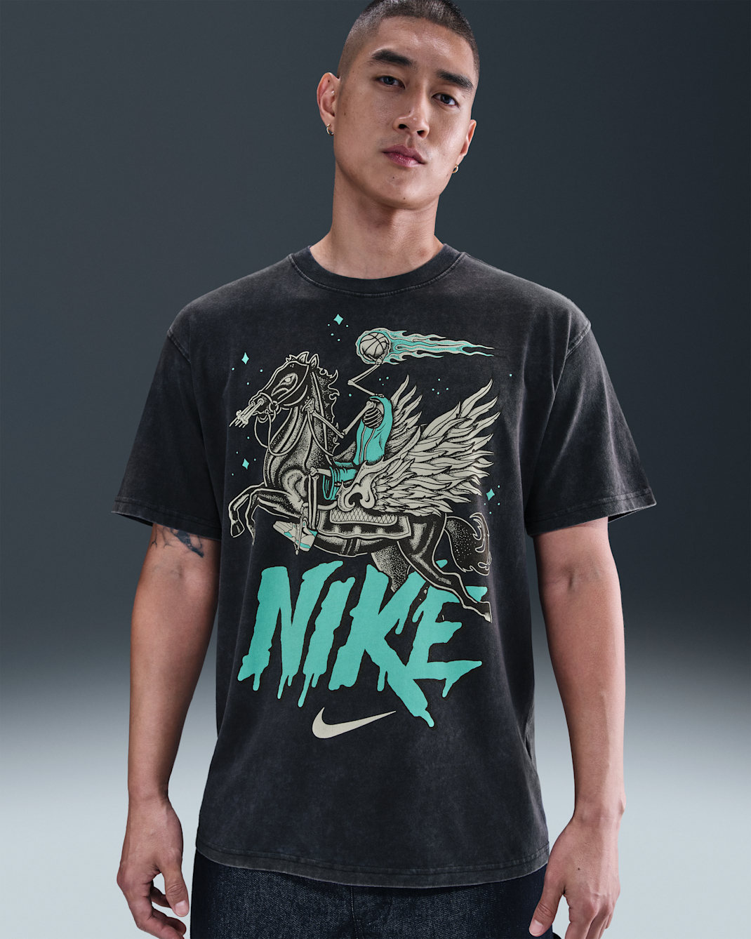나이키 남성 맥스90 농구 티셔츠 - 블랙/블리치트 터콰이즈