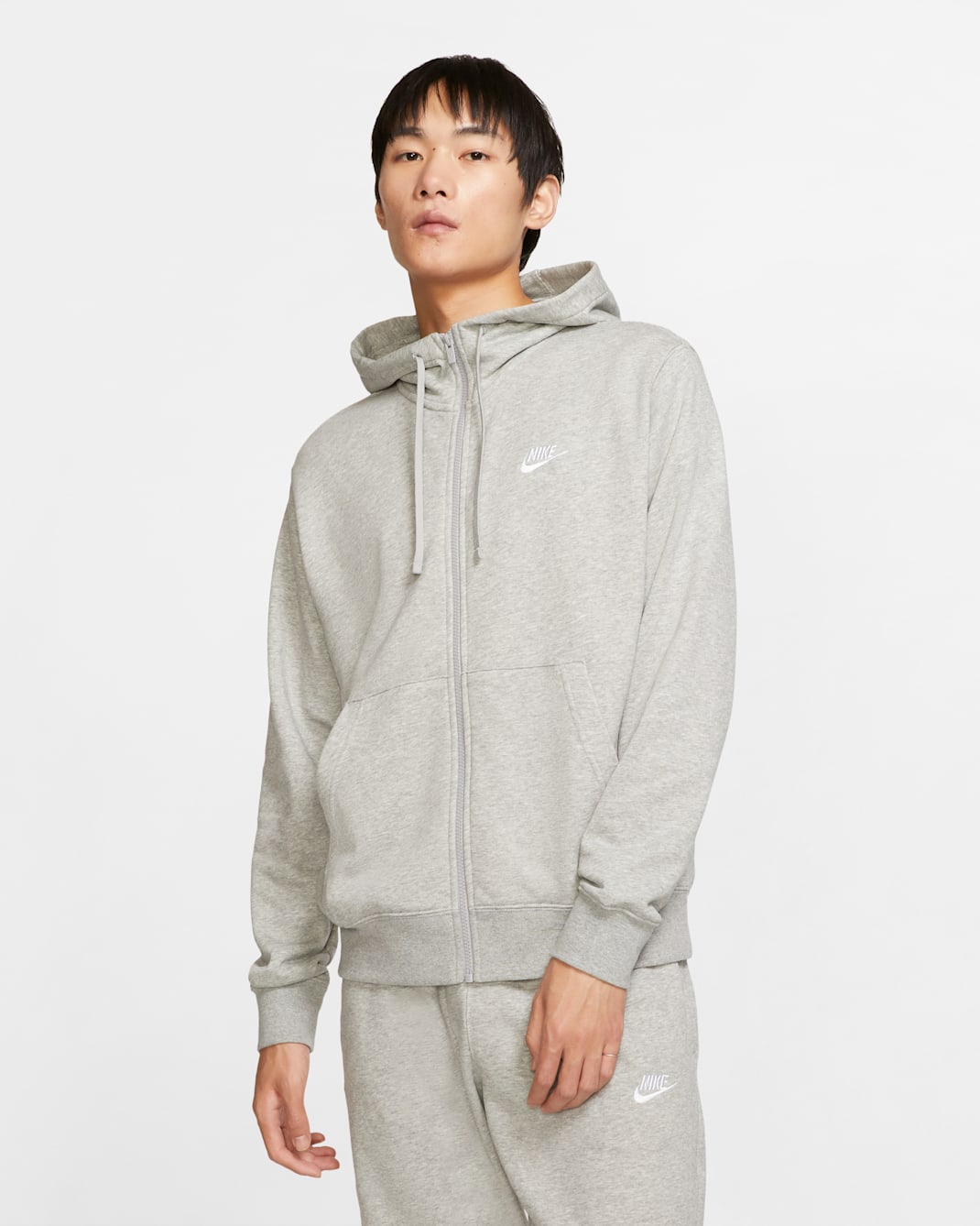 Nike Sportswear Club Men's Full-Zip Hoodie - Dark Grey Heather/Matte Silver/White