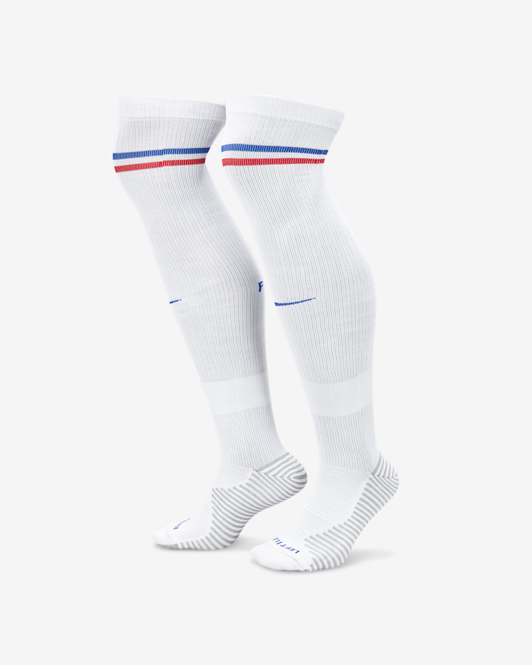 FFF Strike (bortedrakt) Nike Dri-FIT knehøye fotballstrømper - Hvit/Bright Blue/University Red/Bright Blue