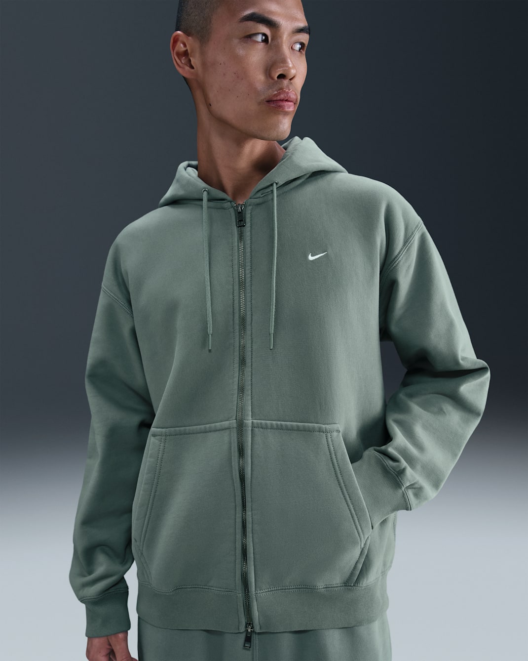 나이키 솔로 스우시 남성 풀집 플리스 후디 - 클레이 그린/클레이 그린/화이트