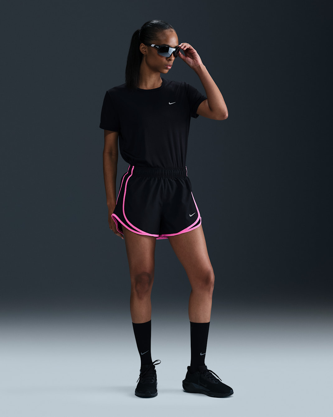 Nike Tempo Women's Dri-FIT Mid-Rise Brief-Lined Running Shorts - Black/Black/Playful Pink