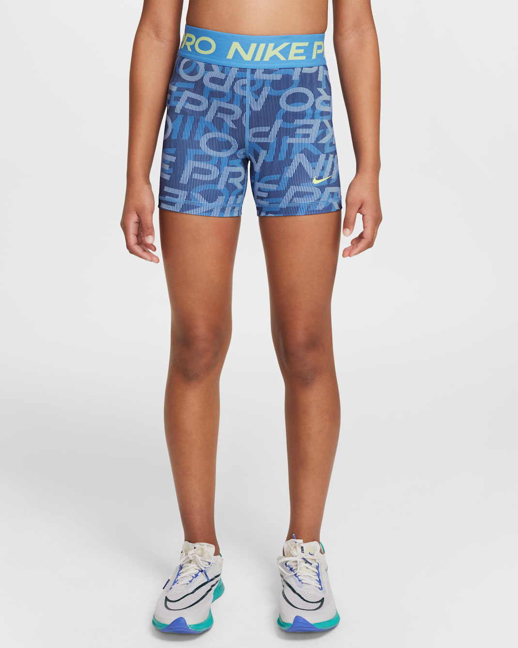 Nike Pro Big Kids' (Girls') Dri-FIT 3" Shorts - Blue Beyond/Blue Beyond/Light Lemon Twist
