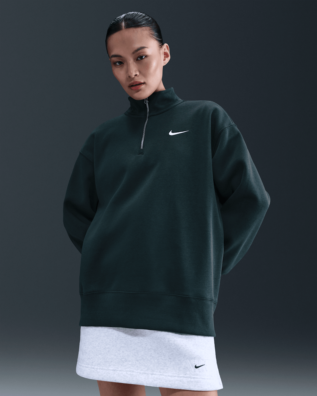 Sudadera oversized con cierre de 1/4 para mujer Nike Sportswear Phoenix Fleece - Alga/Vela
