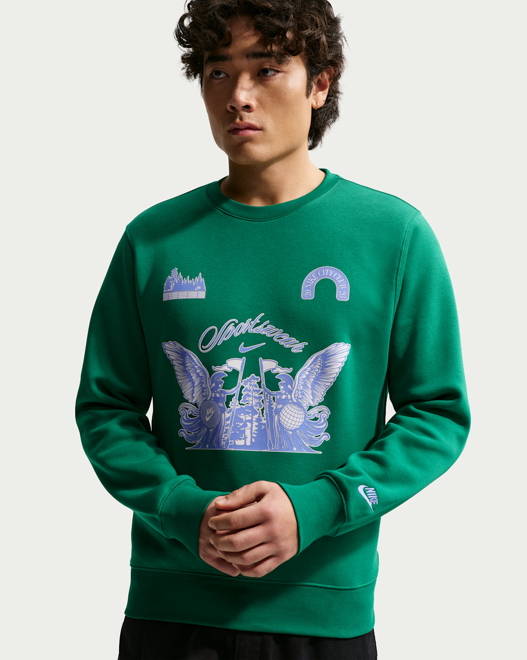Nike Sportswear Club Men's Fleece Crew-Neck Sweatshirt - Malachite/Royal Pulse