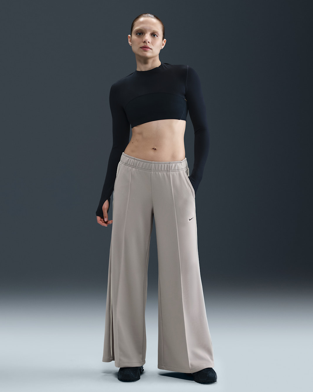 Nike Sportswear Women's Mid-Rise Wide-Leg Tracksuit Bottoms - College Grey/Sail/Black