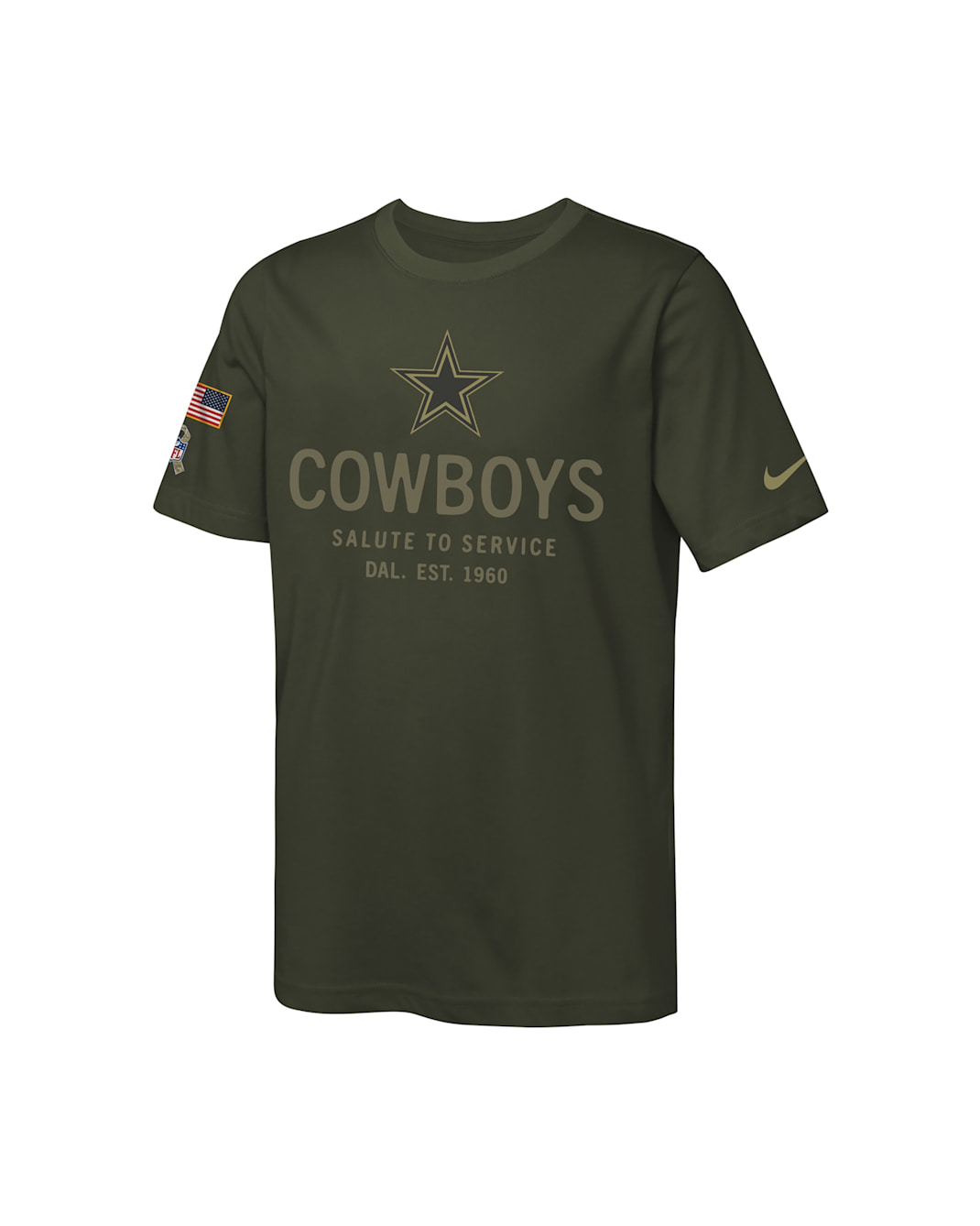 Dallas Cowboys Salute to Service Sideline Big Kids’ Nike Dri-FIT NFL T-Shirt - Olive