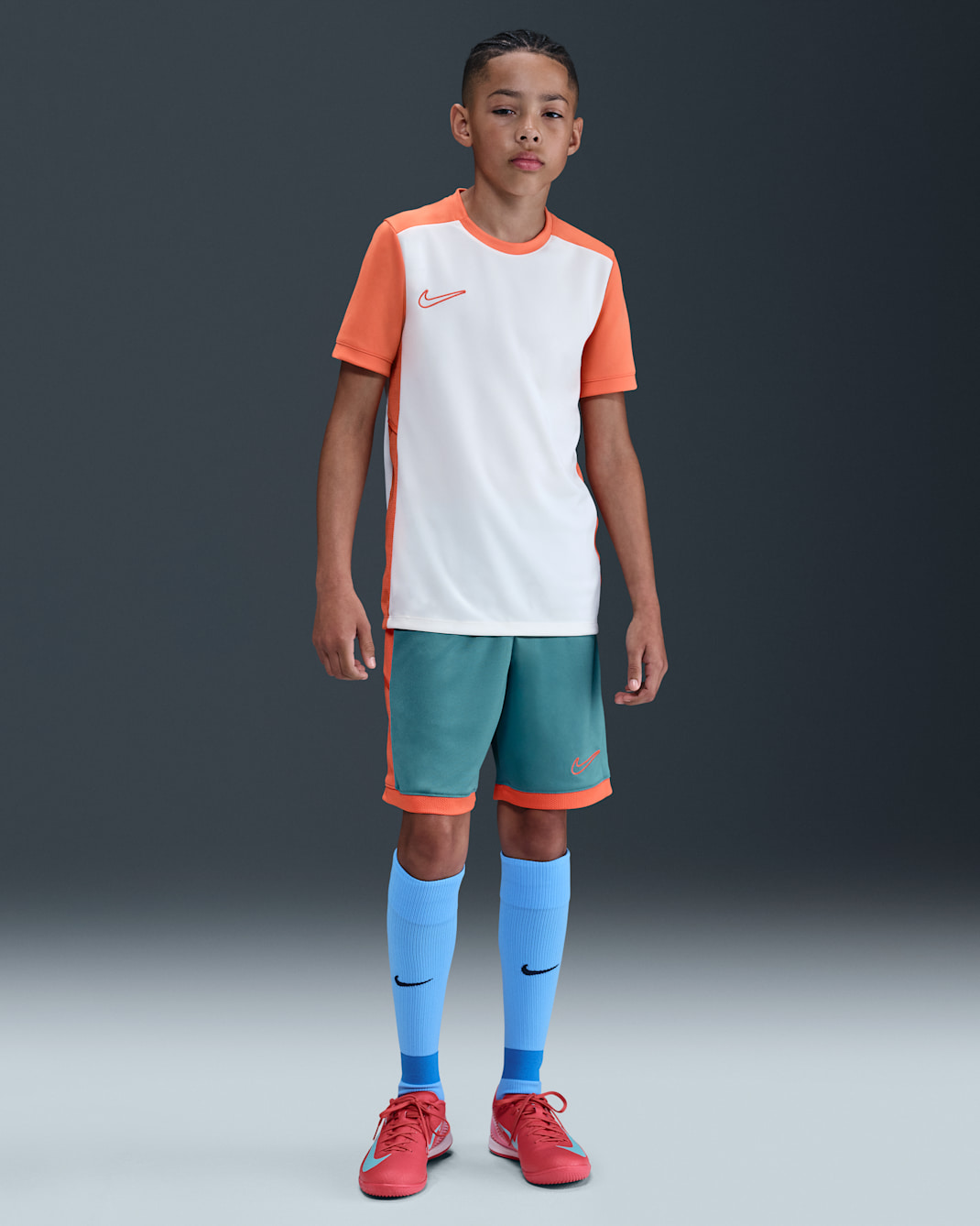 Nike Academy Big Kids' Dri-FIT 7" Soccer Shorts - Smokey Blue/Turf Orange/Turf Orange
