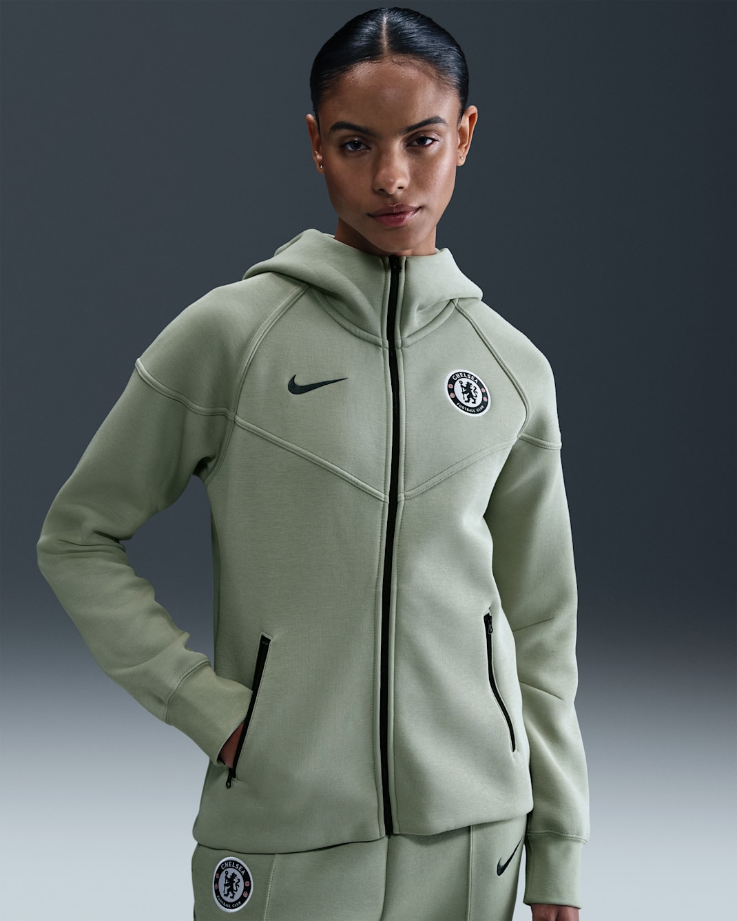 FC Chelsea Tech Windrunner Nike Football Fleece-Kapuzenjacke (Damen) - Jade Horizon/Galactic Jade