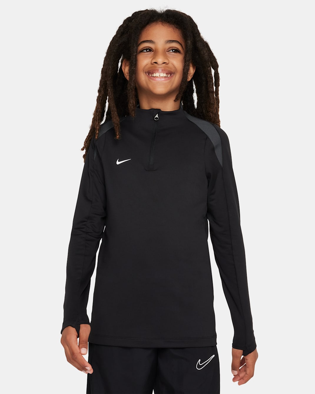 Treningowa koszulka piłkarska dla dużych dzieci Nike Dri-FIT Strike - Czerń/Czerń/Anthracite/Biel