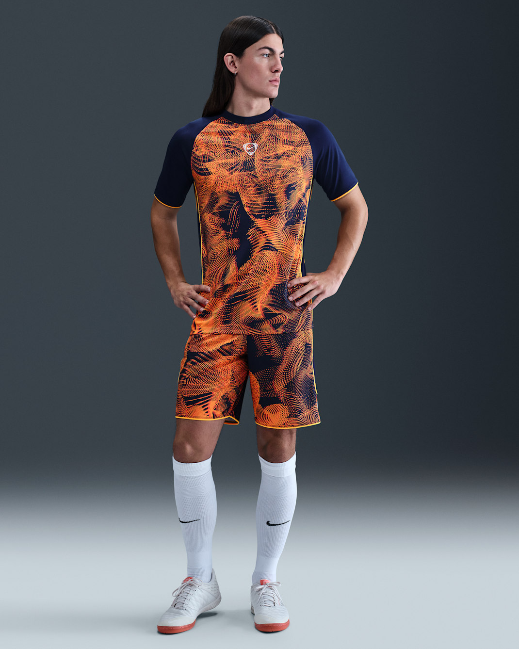 Short de foot Dri-FIT Nike Academy+ pour homme - Blue Void/Laser Orange/Laser Orange/Blanc
