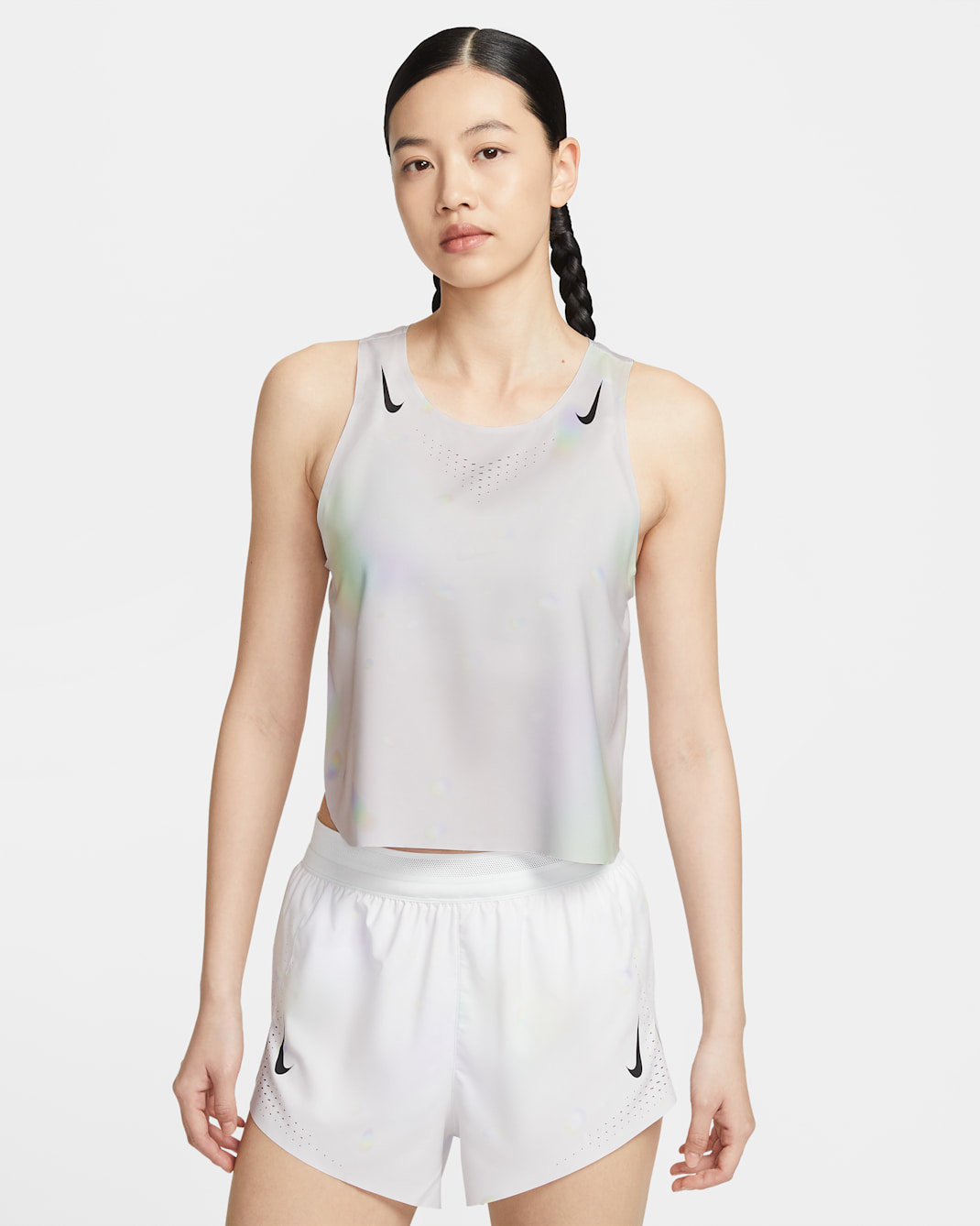 나이키 에어로스위프트 여성 드라이 핏 ADV 크롭 러닝 탱크 탑 - 오프 화이트/블랙