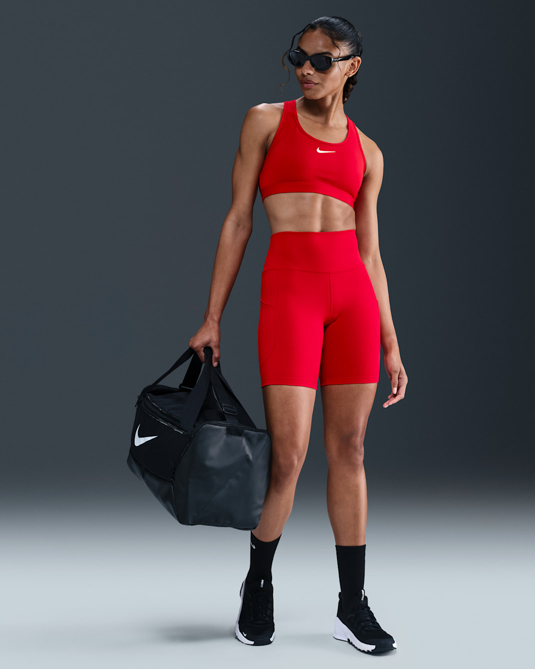 Nike One Women's High-Waisted 8" Biker Shorts with Pockets - University Red/Black