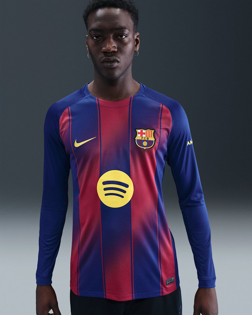 F.C. Barcelona 2025/26 Stadium Home Men's Nike Dri-FIT Football Replica Long-Sleeve Shirt - Deep Royal Blue/Deep Royal Blue/Noble Red/Midwest Gold
