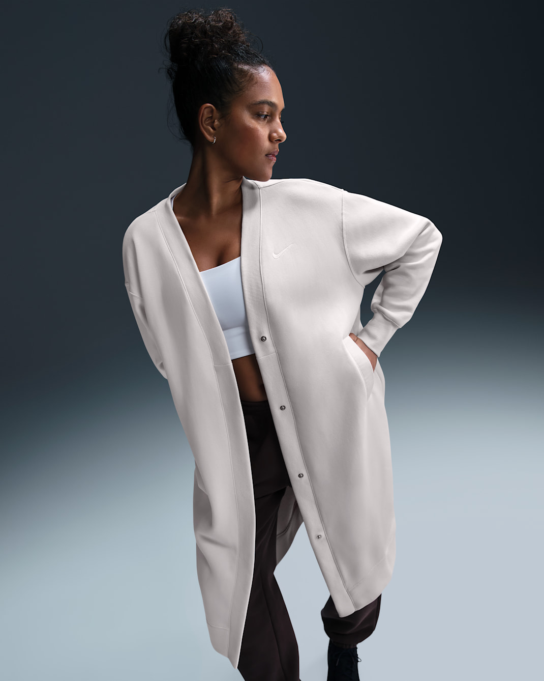Nike Sportswear Phoenix Fleece Women's Oversized Long Cardigan - Light Orewood Brown/Sail
