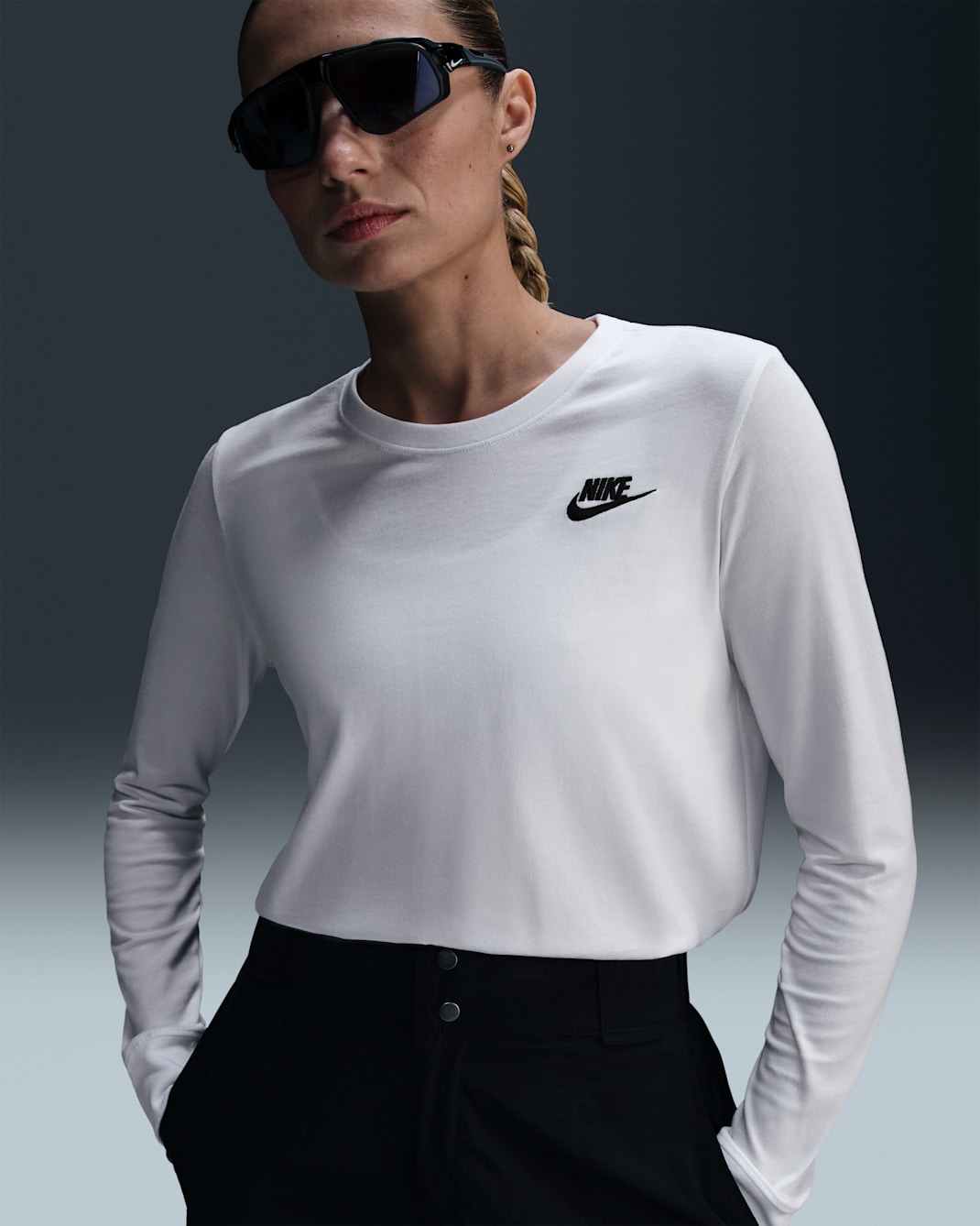 Playera de manga larga para mujer Nike Sportswear Club - Blanco/Negro
