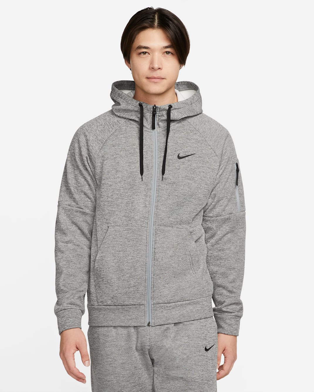 ナイキ Therma-FIT メンズ フルジップ フィットネスパーカー - ダークグレーヘザー/パーティクルグレー/ブラック
