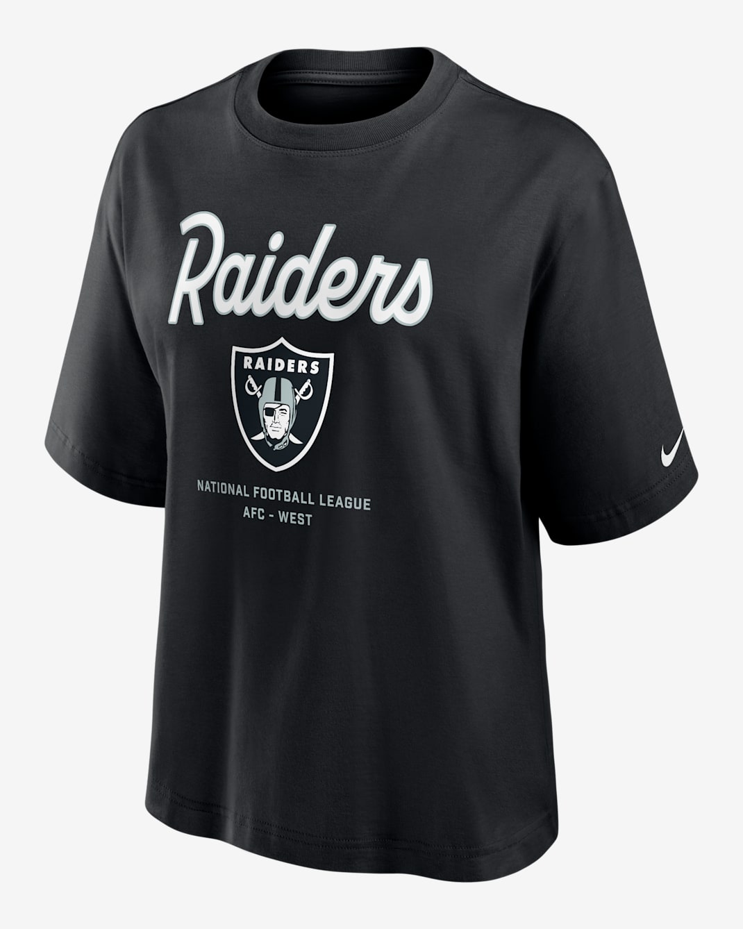Las Vegas Raiders Essential Script Boxy Women's Nike NFL T-Shirt - Black