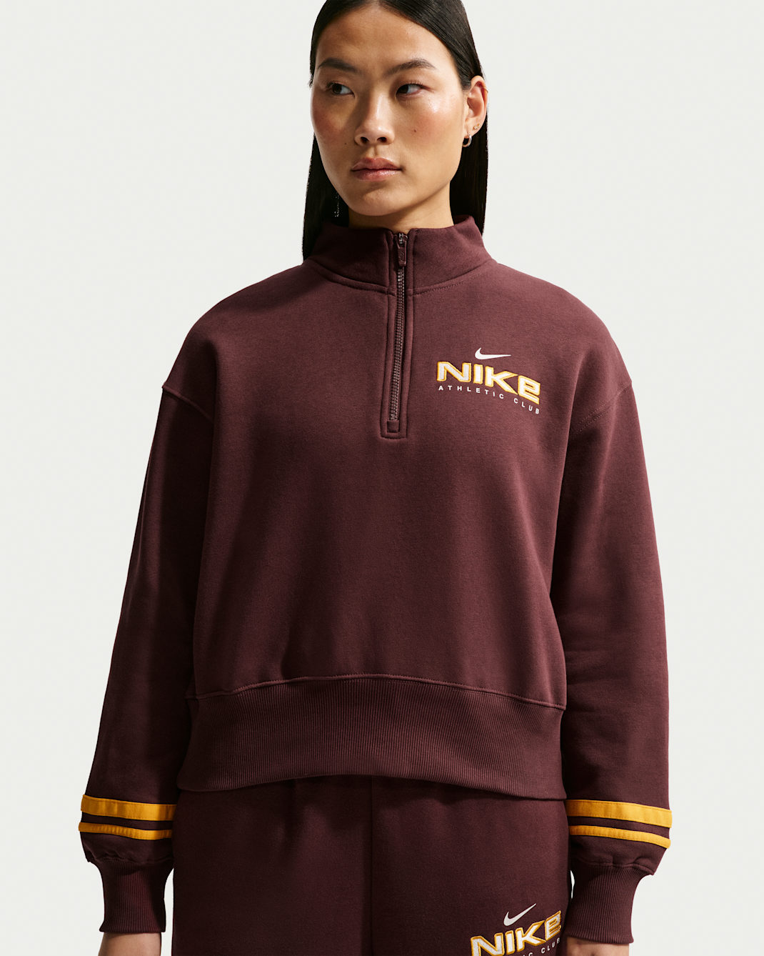 Nike Sportswear Fleece-Oberteil in Oversize mit Viertelreißverschluss für Damen - Burgundy Crush