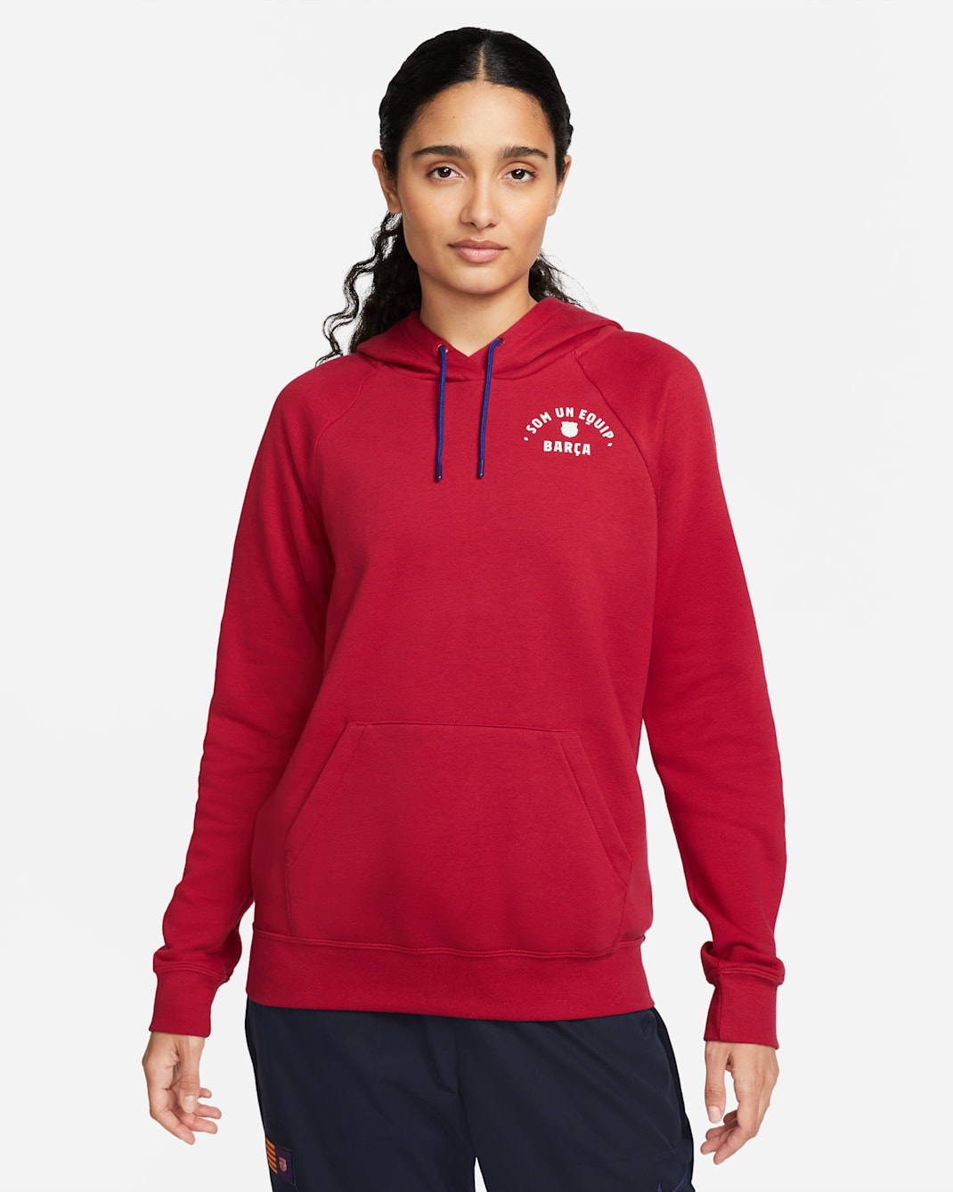 FC Barcelona Essential Women's Nike Fleece Pullover Hoodie - Noble Red/Deep Royal Blue/Pale Ivory