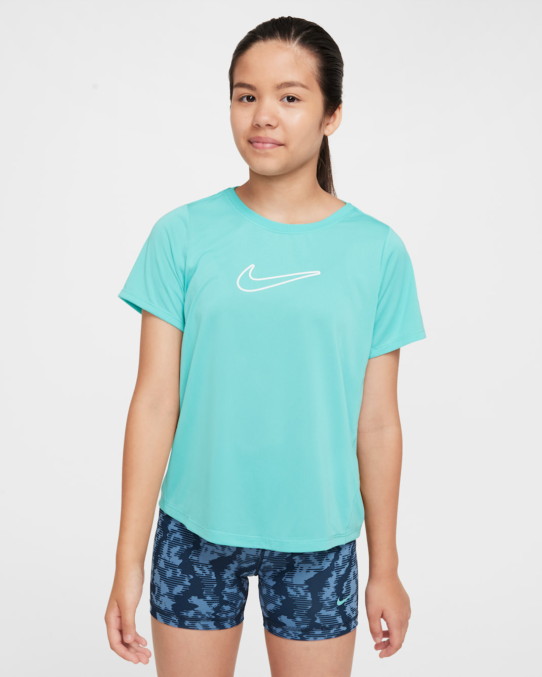 Nike One Fitted 大童 (女童) Dri-FIT 短袖上衣 - Green Frost/白色