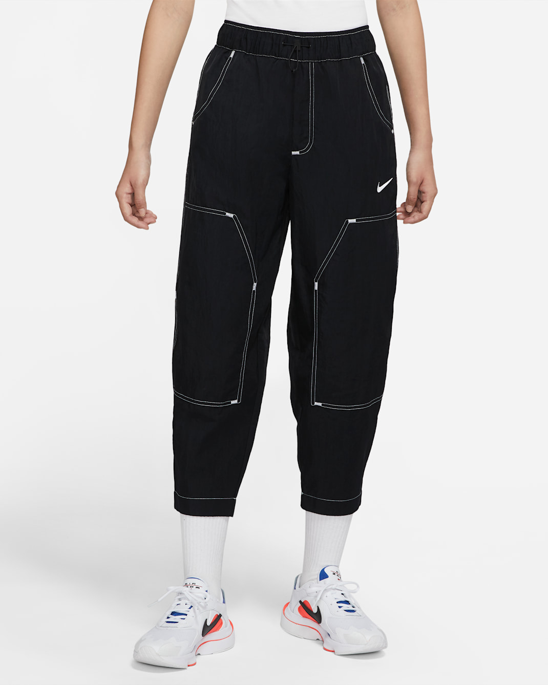 Nike Sportswear Swoosh Women's Woven High-Rise Trousers - Black/Black/White/White