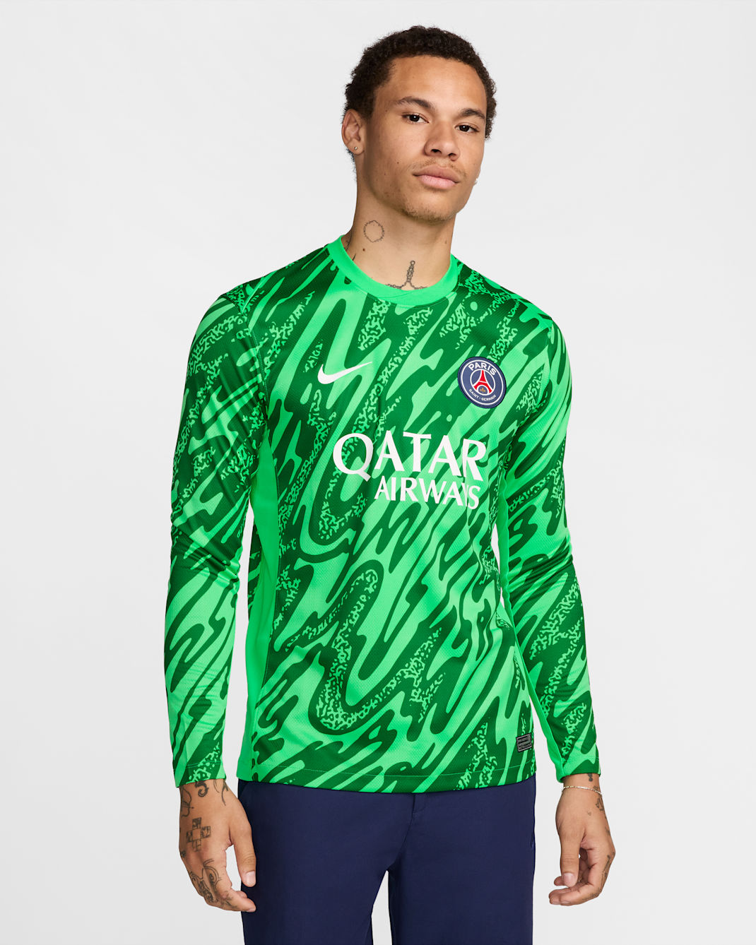 Paris Saint-Germain 2024/25 Stadium Goalkeeper Men's Nike Dri-FIT Soccer Replica Long-Sleeve Jersey - Green Spark/Pine Green/White