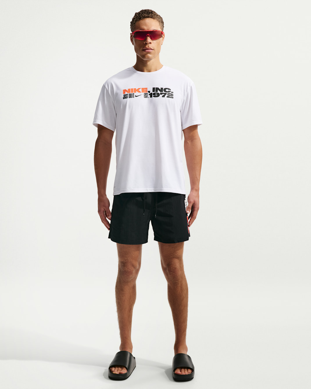 나이키 스윔 브레이커 남성 5인치 브리프 라인드 발리 쇼츠 - 블랙/오렌지 블레이즈/블랙/블랙