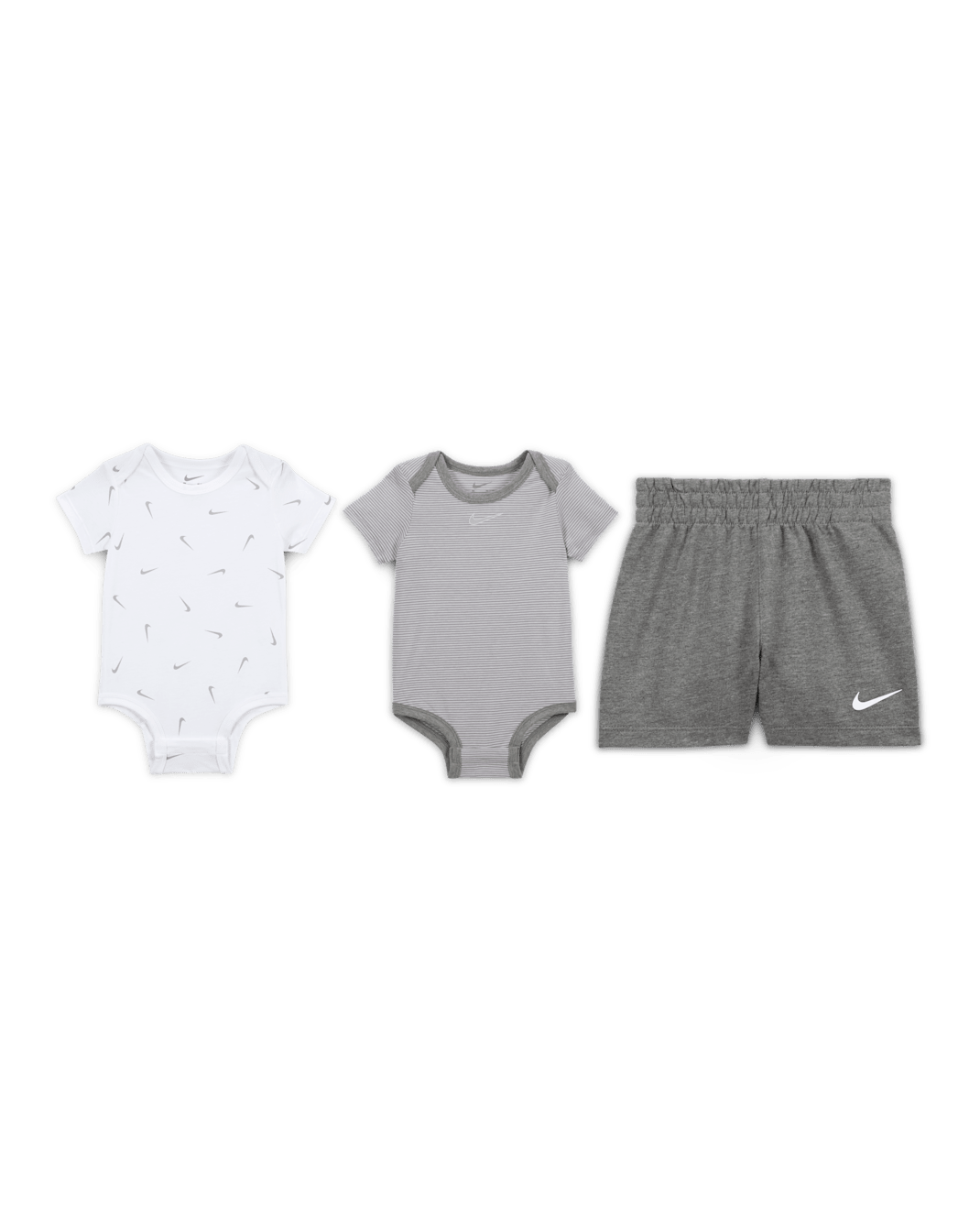 Nike Essentials Baby (0-9M) 3-Piece Striped Swooshfetti Set - Dark Grey Heather