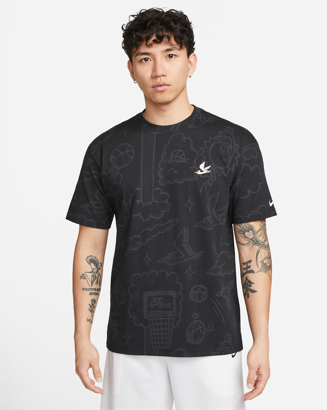 เสื้อยืดบาสเก็ตบอลผู้ชายพิมพ์ลายทั่วตัว Nike Max90 - ดำ