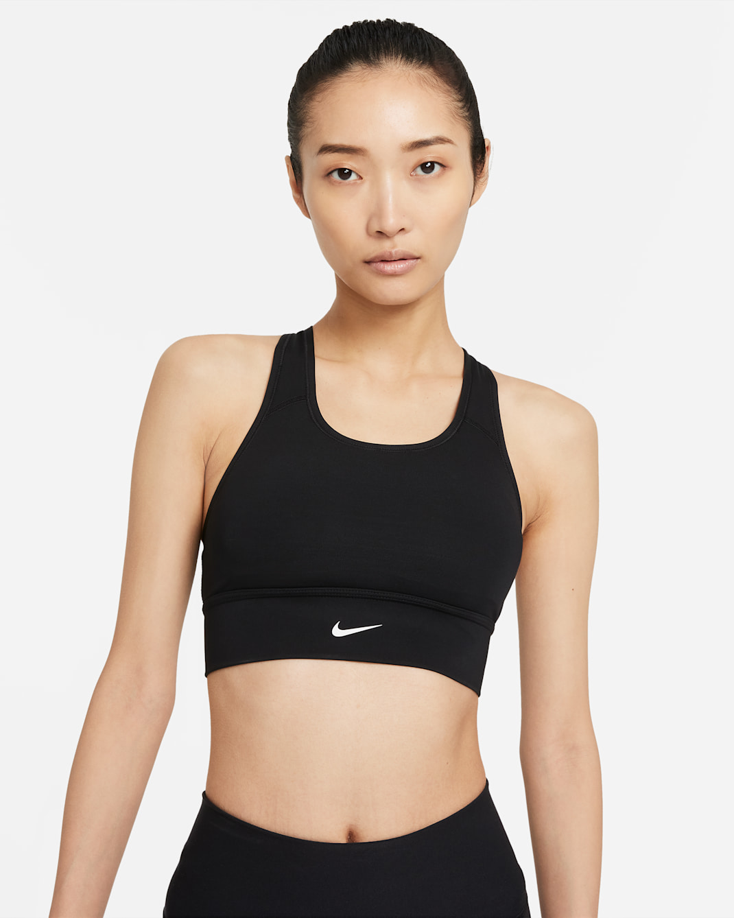 Nike Swoosh Women's Medium-Support 1-Piece Padded Longline Sports Bra - Black/Black/White