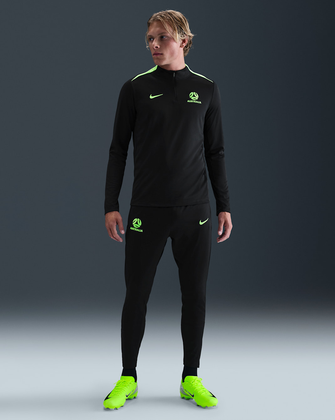 Australia Academy Pro Men's Nike Dri-FIT Football Knit Pants - Black/Lime Blast/Lime Blast