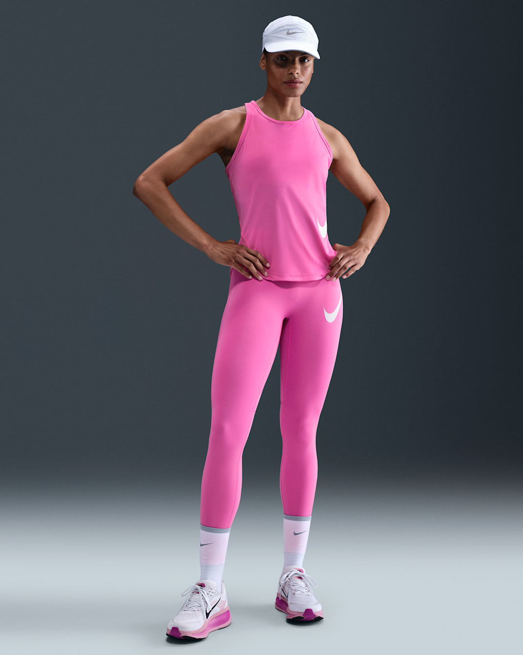Legging de running 7/8 taille haute Nike Tempo Swoosh Run pour femme - Playful Pink/Noir/Blanc