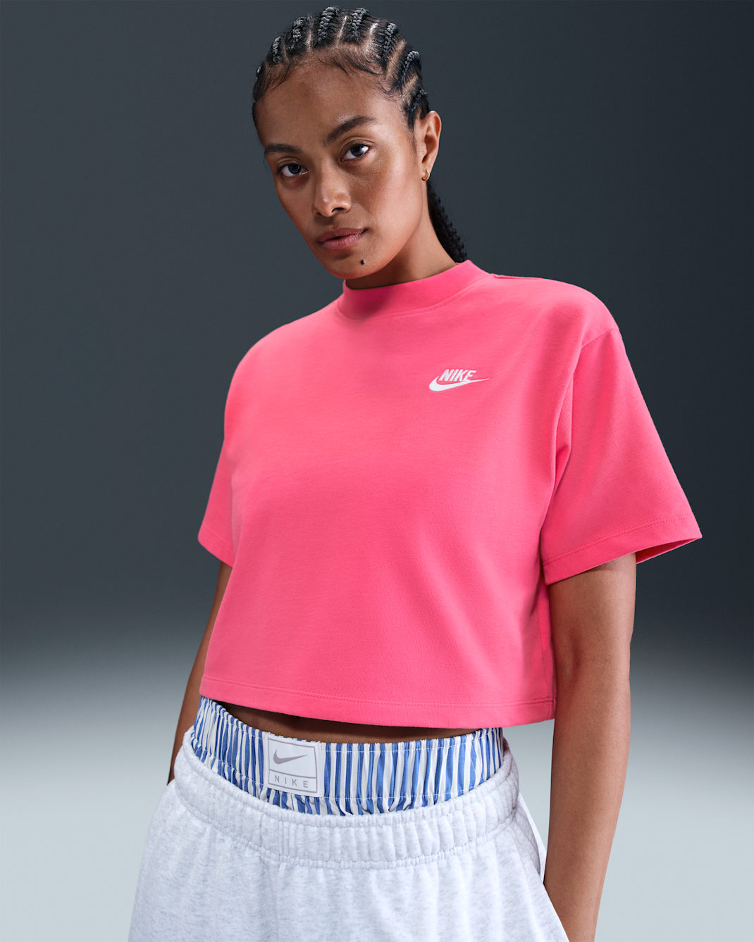 Nike Sportswear Women's Short-Sleeve Jersey Top - Aster Pink/White