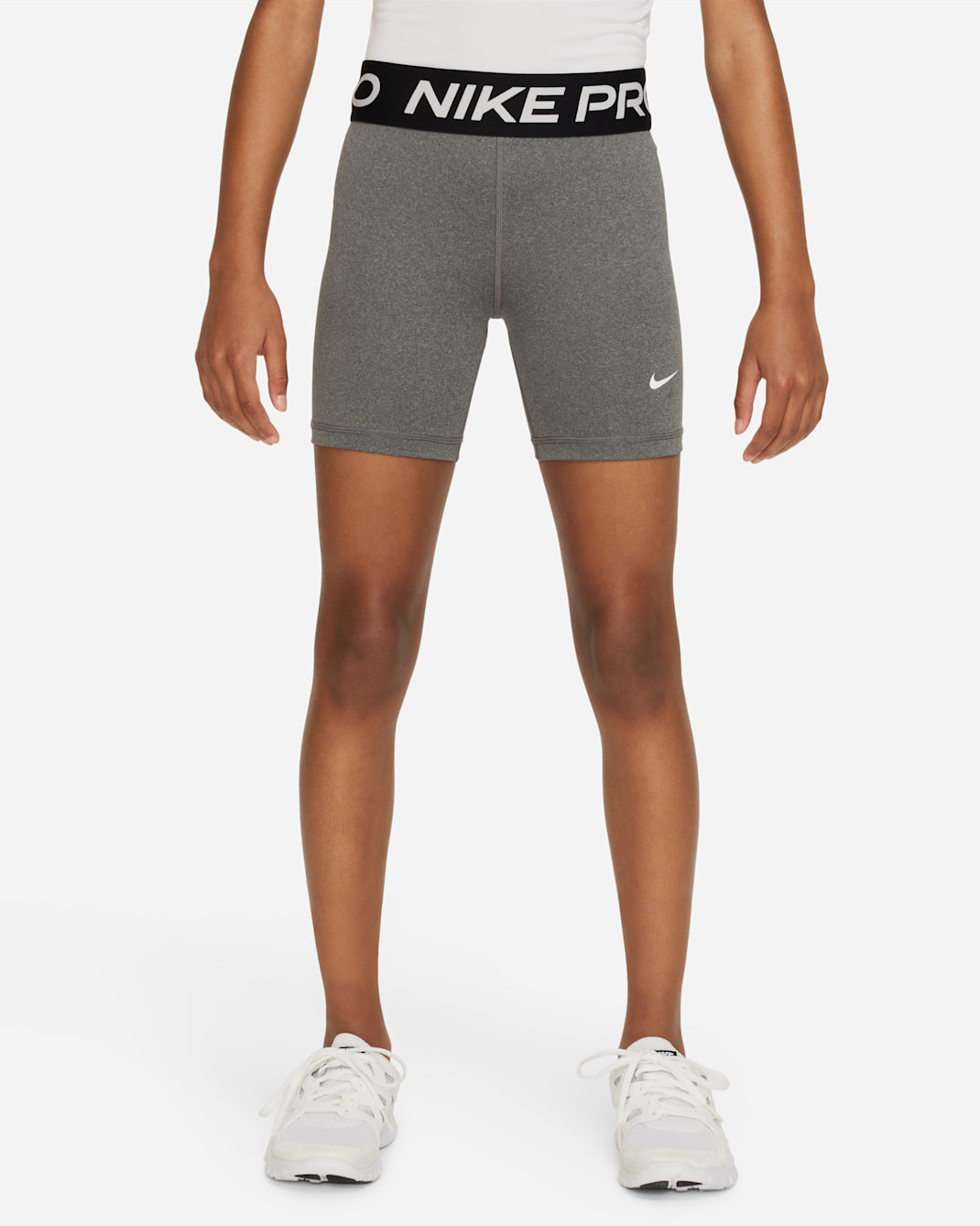 Nike Pro Big Kids' (Girls') Dri-FIT 5" Shorts - Carbon Heather/White