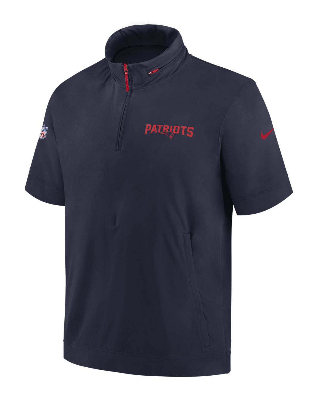 New England Patriots Sideline Coach Men's Nike NFL 1/2-Zip Short-Sleeve Hooded Jacket - Navy