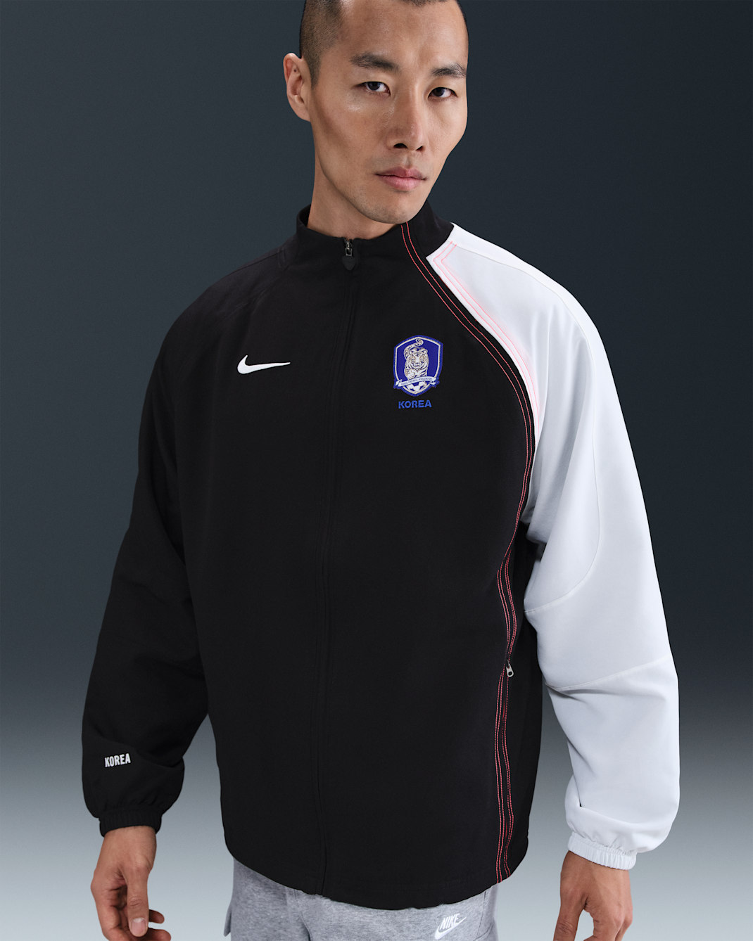 Veste de survêtement Replica Nike Football Corée du Sud 2004 Total 90 Reissue pour homme - Noir/Blanc/Laser Crimson/Blanc