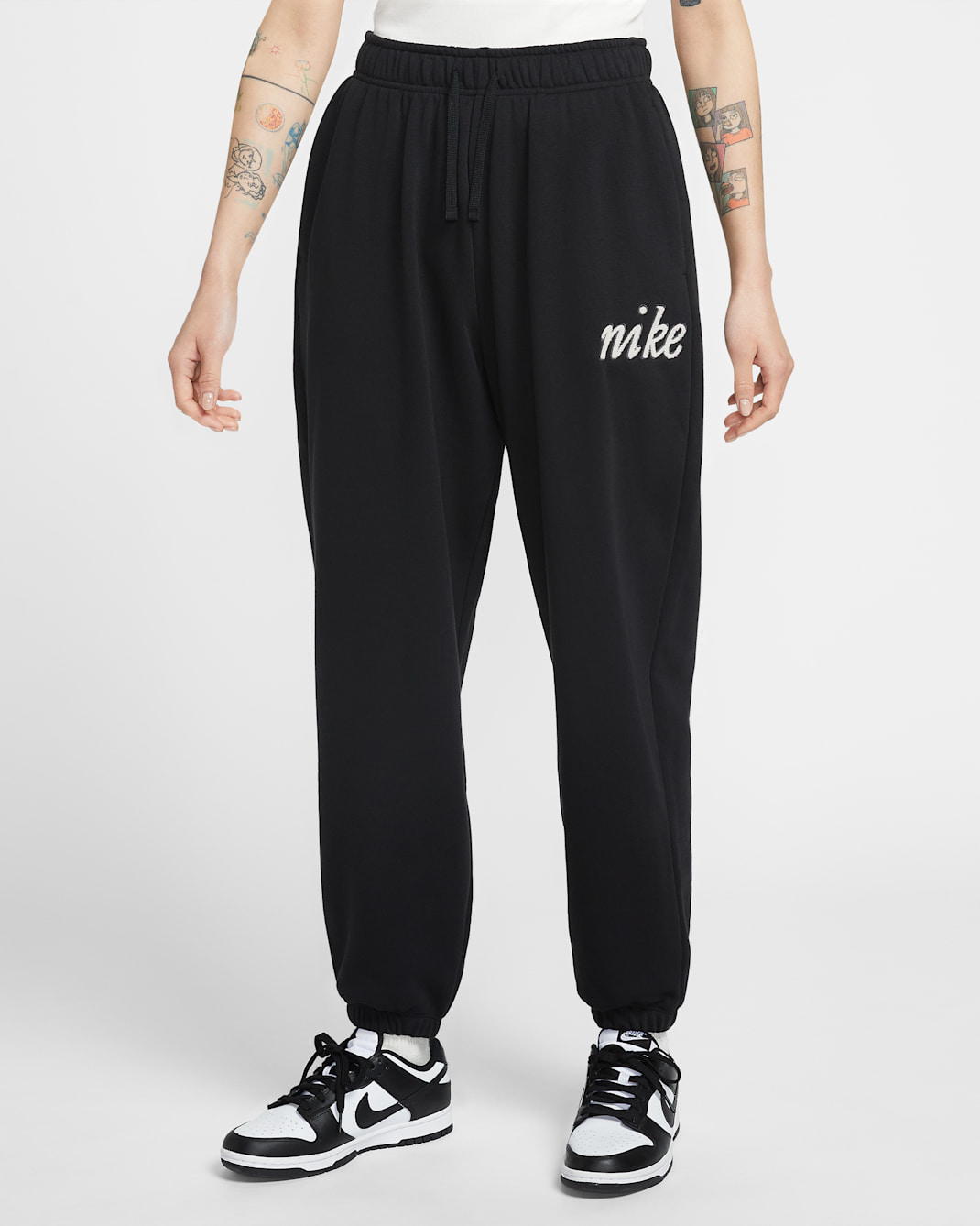 Nike Sportswear Club Fleece Women's Mid-Rise Oversized Tracksuit Bottoms - Black/Coconut Milk