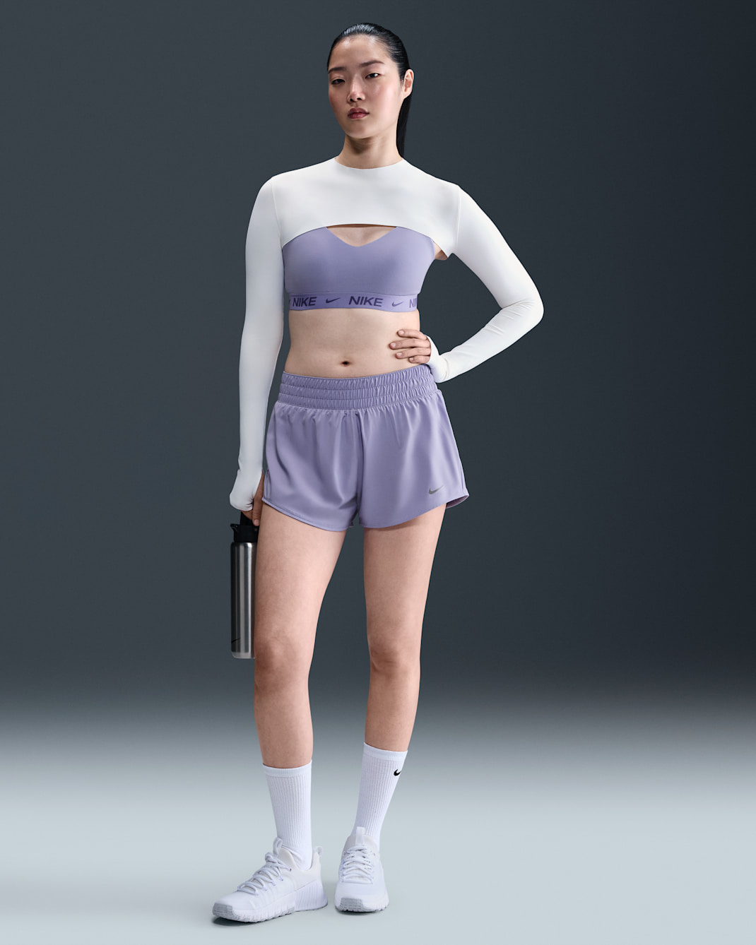 กางเกงขาสั้นเอวปานกลาง 3 นิ้วมีซับในผู้หญิง Nike Dri-FIT One - Lilac Ice