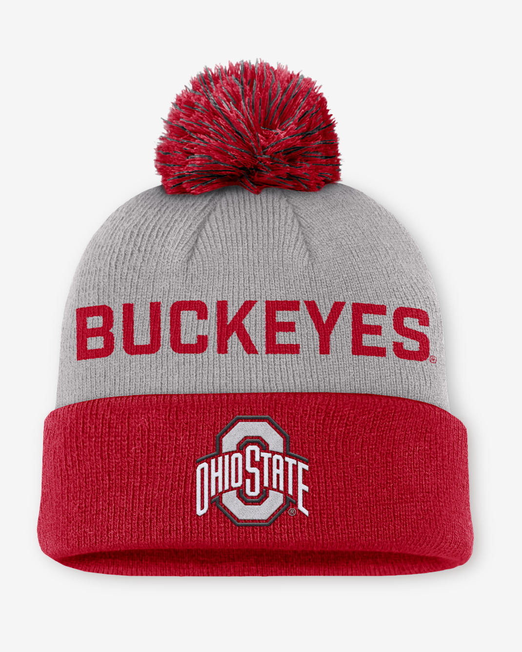 Ohio State Primetime Peak Men's Nike College Cuffed Pom Beanie - Grey