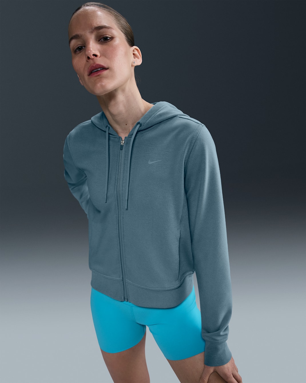 Nike Dri-FIT One Women's Full-Zip French Terry Hoodie - Smokey Blue/Black