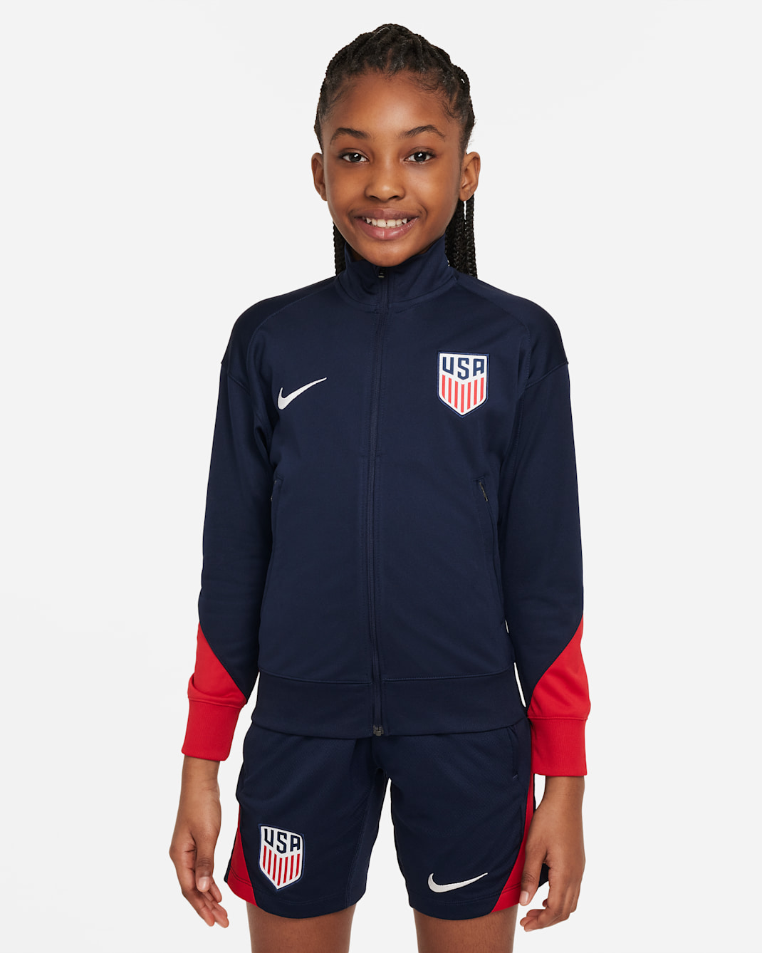USMNT Strike Big Kids' Nike Dri-FIT Soccer Track Jacket - Obsidian/Sport Red/White